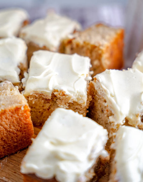 Grain-Free Pumpkin Spice Latte Poke Cake Square Slices