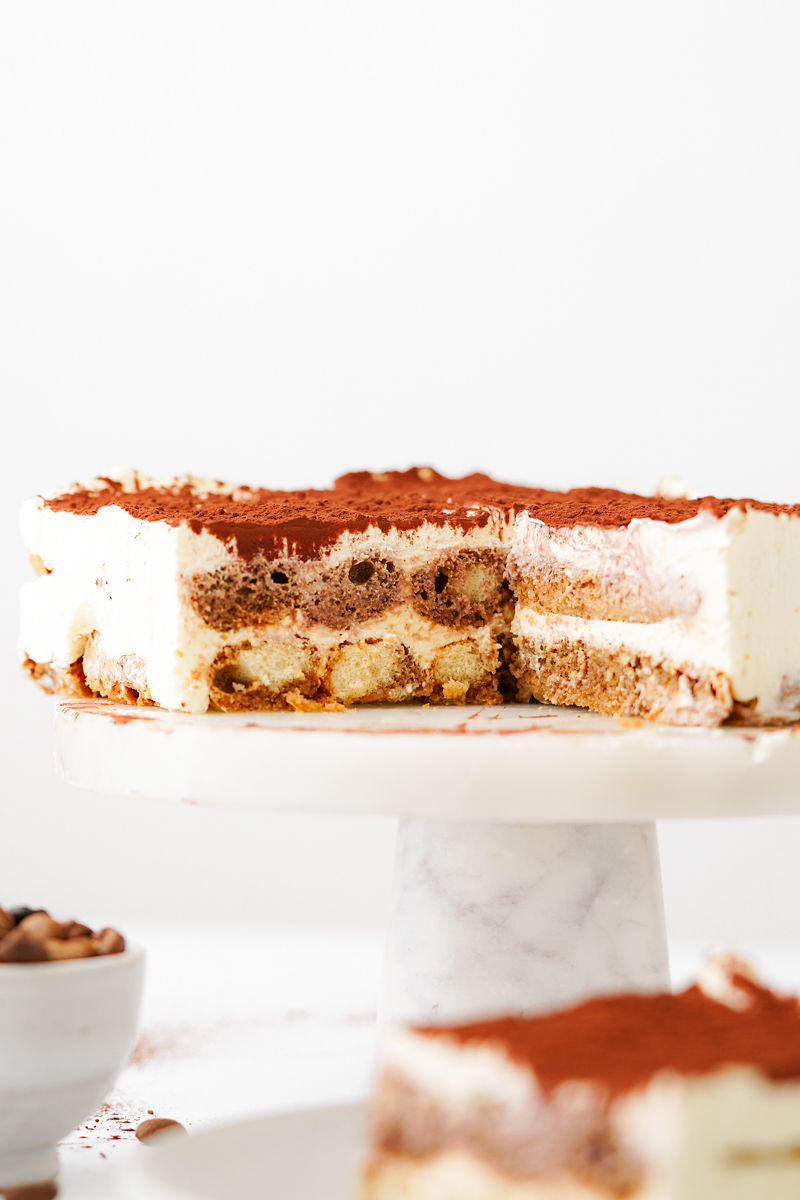 Grain-Free Tiramisu on cake stand