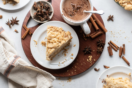 Grain-Free Chai Coffee Cake Slice with cup of chai